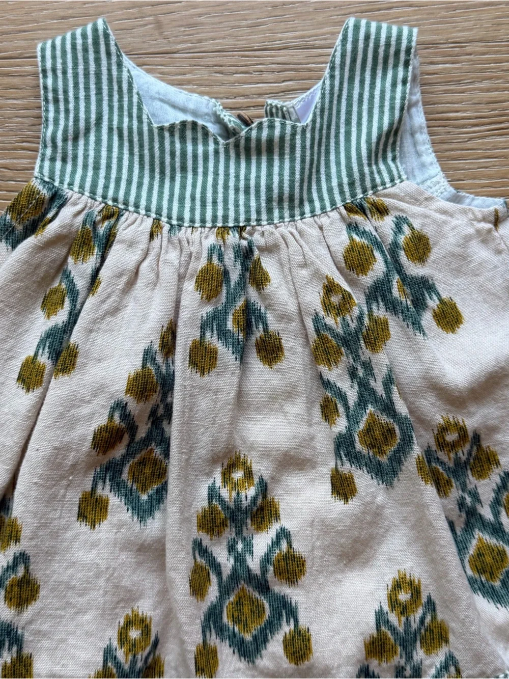 Cotton Baby Girl Green Patterned Two-Piece Dress Set
